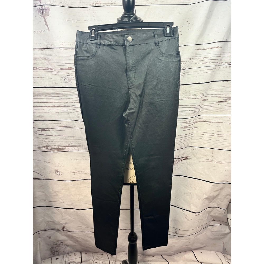 IRIS  juniors Black High Rise Shiny Coated Skinny‎ Jeans Pants Size large